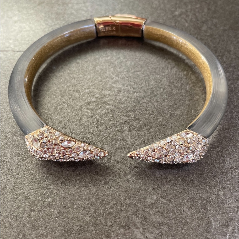 Alexis Bittar Black/Gold/Titan Lucite & Crystal encrusted cuff bracelet